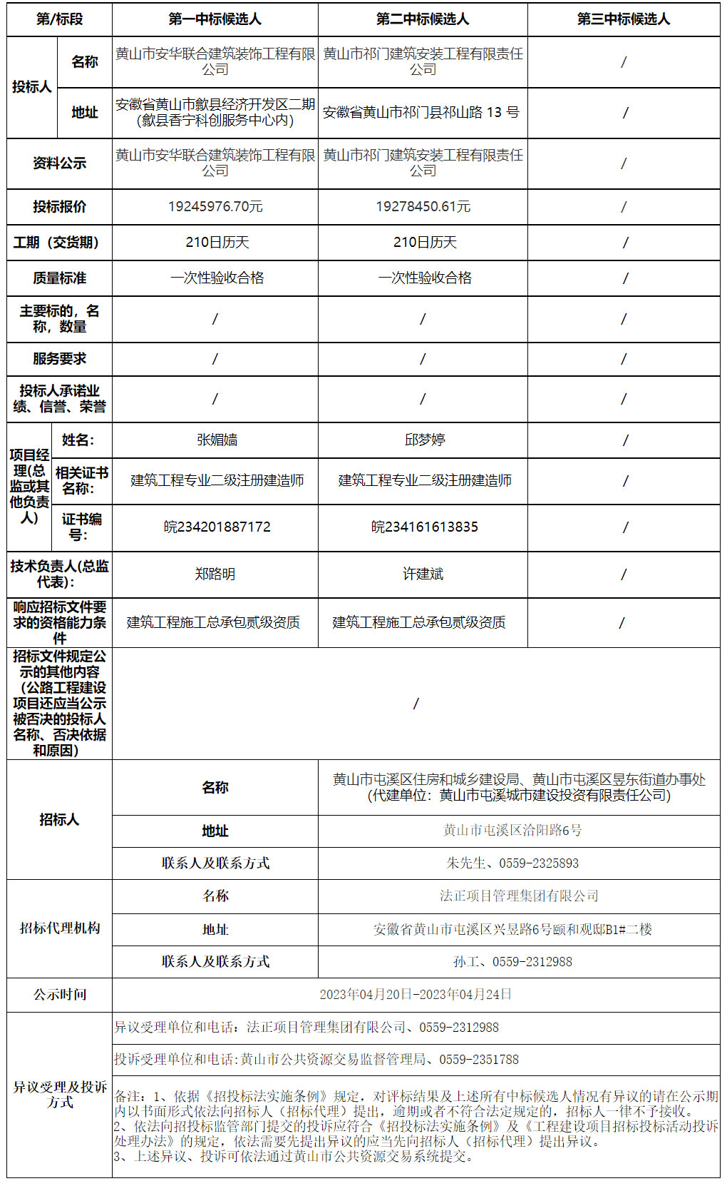 黃山市屯溪區老舊小區改造項目-2023年昱東街道荷花池新村小區改造工程中標候選人公示